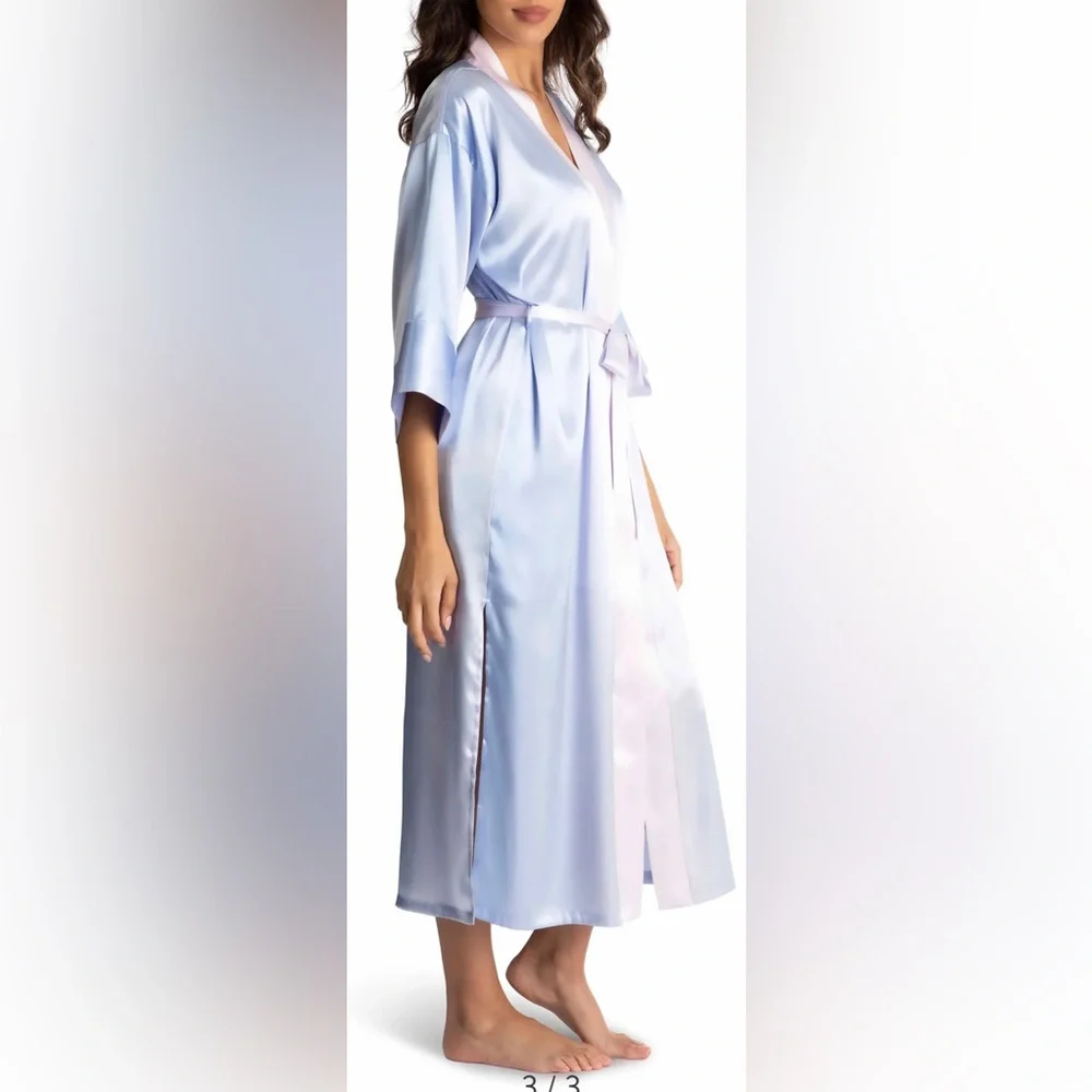 In Bloom By Jonquil Pink & Blue Ombré Satin Robe Size Medium/Large (8-14) NWT - Picture 4 of 15